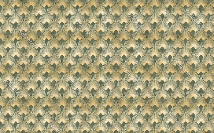 Green and Gold Geometric Wallpaper: Boho Living Room Mural