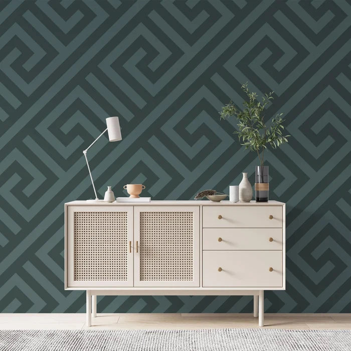 Green Geometric Herringbone Wallpaper: Boho Tribal Self Adhesive Wall Decor