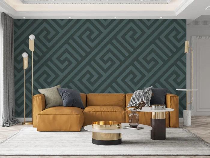 Green Geometric Herringbone Wallpaper: Boho Tribal Self Adhesive Wall Decor