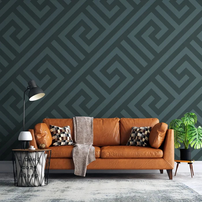Green Geometric Herringbone Wallpaper: Boho Tribal Self Adhesive Wall Decor