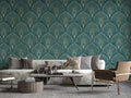 Green & Gold Art Deco Wallpaper: Removable Peel and Stick, Textured Wallpaper