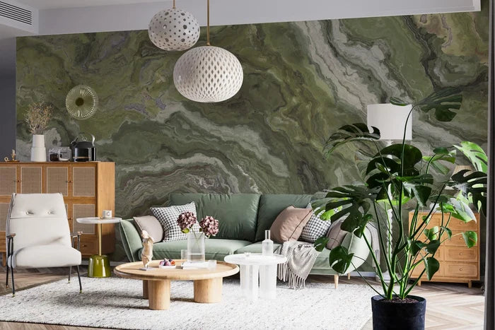 Green Marble Wallpaper: Lightweight Stone Texture, Peel and Stick