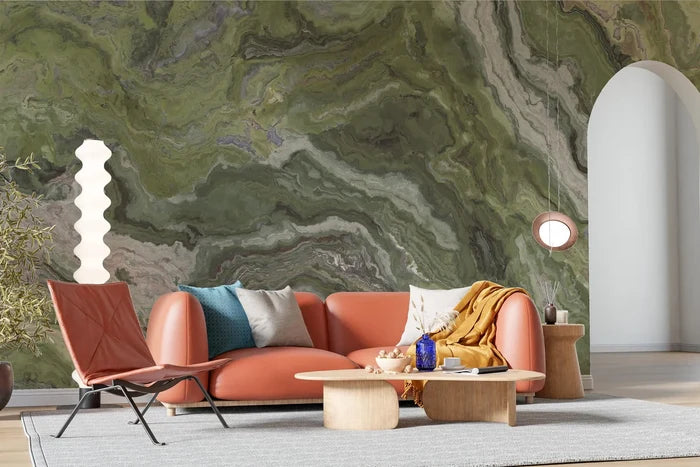Green Marble Wallpaper: Lightweight Stone Texture, Peel and Stick