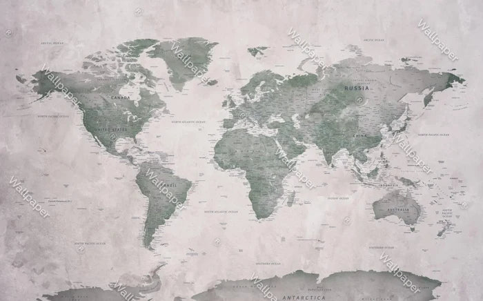Green Tones Map Wallpaper: Stylish Peel and Stick Office Wall Mural