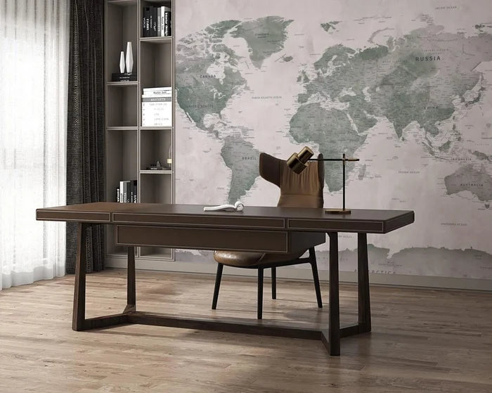 Green Tones Map Wallpaper: Stylish Peel and Stick Office Wall Mural