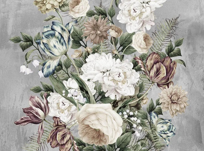 Grey Floral Wall Mural: Giant Roses, Peel and Stick Wallpaper
