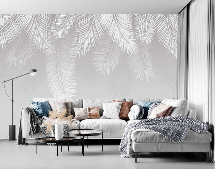 Hanging Palm Leaves Wallpaper: Tropical White, Peel and Stick