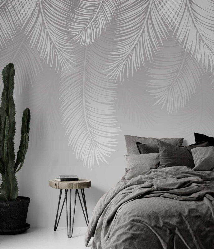 Hanging Palm Leaves Wallpaper: Tropical White, Peel and Stick