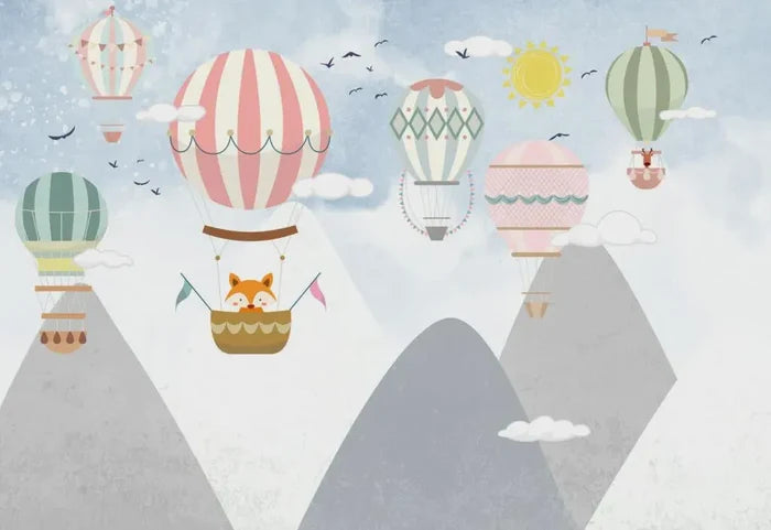 Hot Air Balloons Wallpaper, Flying Animals Kids Room Decor