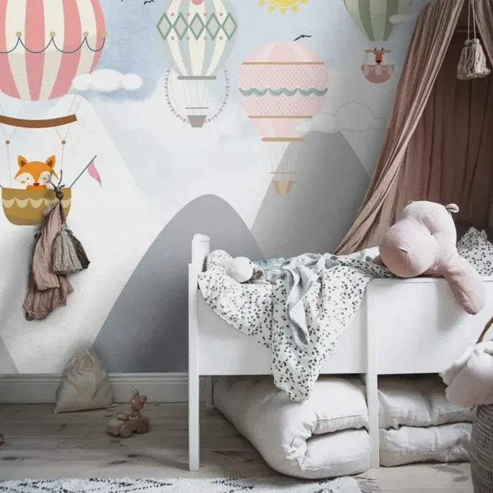 Hot Air Balloons Wallpaper, Flying Animals Kids Room Decor