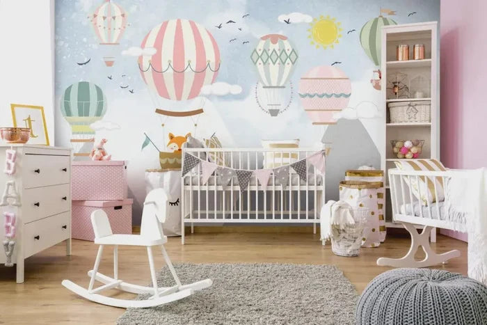 Hot Air Balloons Wallpaper, Flying Animals Kids Room Decor