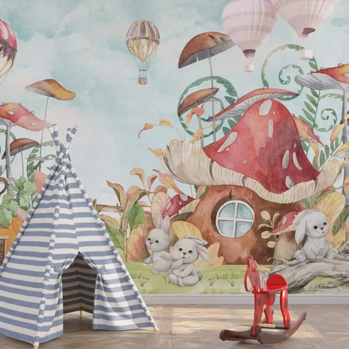 Houses and Bunnies Wallpaper Mural: Secret Garden Peel & Stick