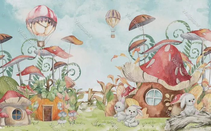 Houses and Bunnies Wallpaper Mural: Secret Garden Peel & Stick