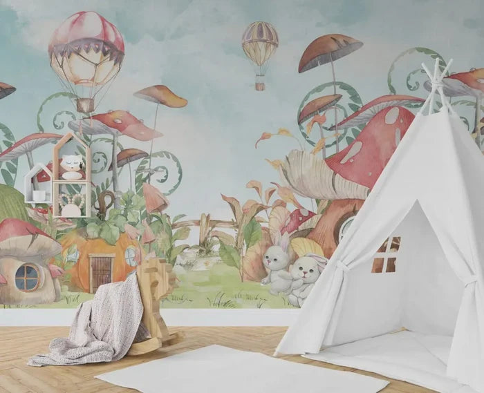 Houses and Bunnies Wallpaper Mural: Secret Garden Peel & Stick