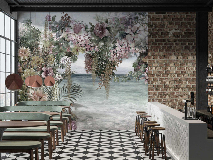 Ivy Roses Wallpaper Mural: Green Vines, Coastal View
