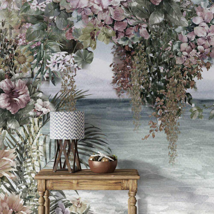 Ivy Roses Wallpaper Mural: Green Vines, Coastal View