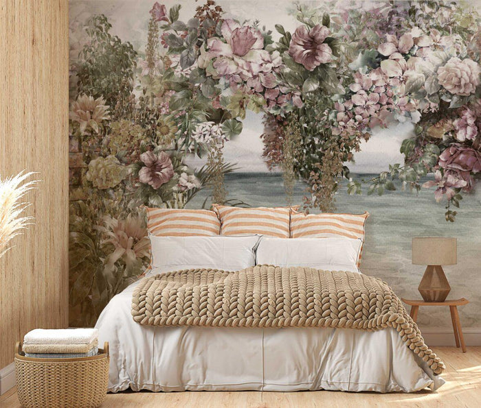 Ivy Roses Wallpaper Mural: Green Vines, Coastal View