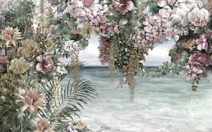 Ivy Roses Wallpaper Mural: Green Vines, Coastal View