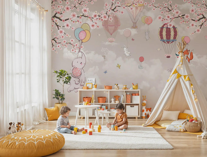 Japanese Animals & Flowers Wallpaper: Nursery Wall Art Mural