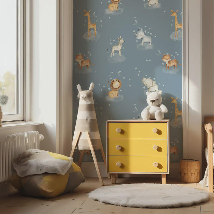 Jungle Animals Wallpaper Mural: Giraffe, Fox, Lion & Deer Kids Room Decor