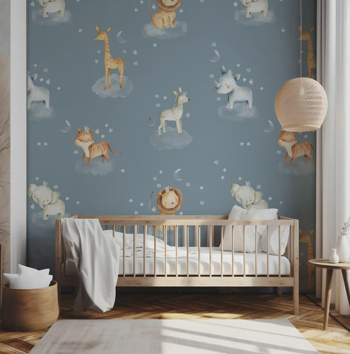 Jungle Animals Wallpaper Mural: Giraffe, Fox, Lion & Deer Kids Room Decor