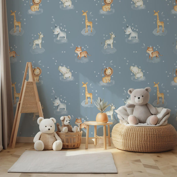 Jungle Animals Wallpaper Mural: Giraffe, Fox, Lion & Deer Kids Room Decor