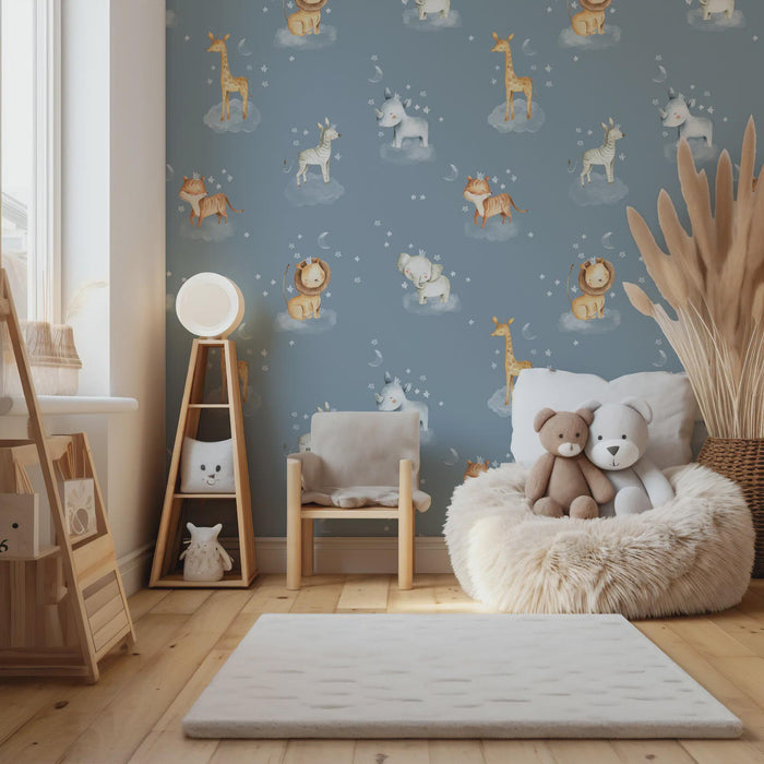Jungle Animals Wallpaper Mural: Giraffe, Fox, Lion & Deer Kids Room Decor