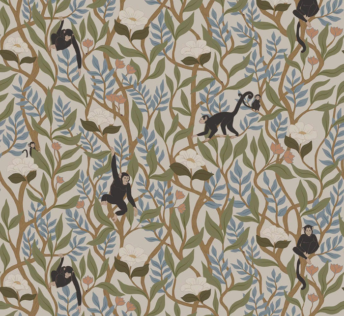 Jungle Monkeys Peel and Stick Wallpaper: Palm Tree Wall Art