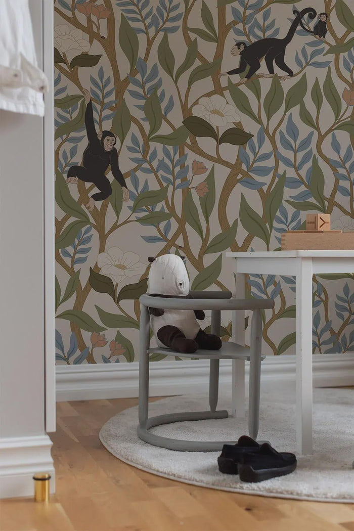 Jungle Monkeys Peel and Stick Wallpaper: Palm Tree Wall Art