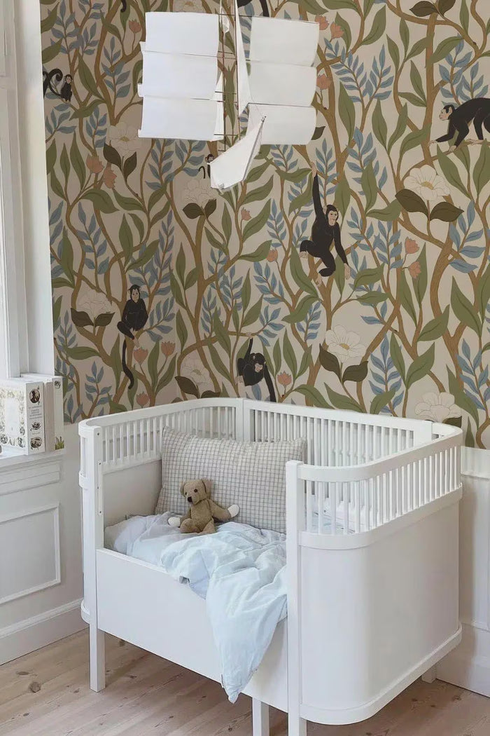 Jungle Monkeys Peel and Stick Wallpaper: Palm Tree Wall Art