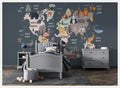 Kids Animal World Map Wallpaper Mural - Peel and Stick