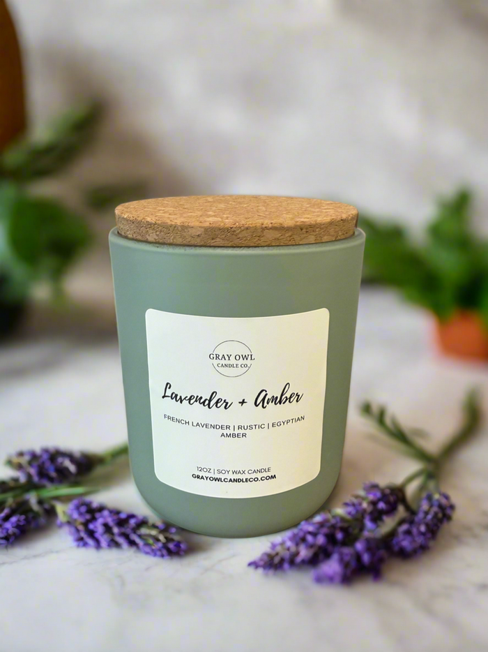 Lavender + Amber Wooden Wick Candle