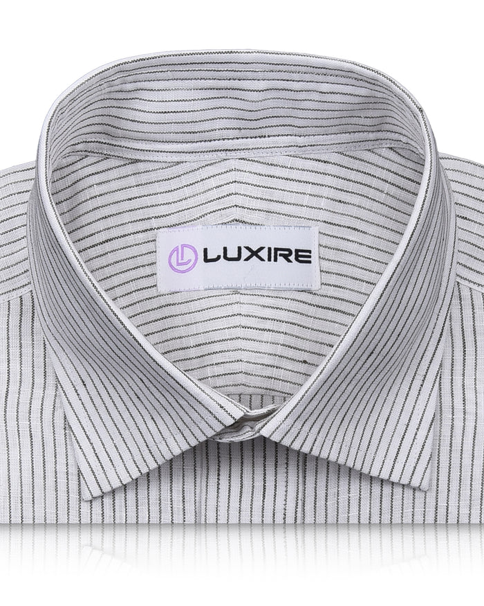 Linen: Olive Green Pin Stripes On White Shirt