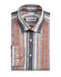 Linen: Orange Red White Grey Tape Stripes Madras