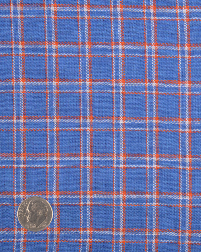 Linen: Orange White Cornflower Blue Tartan Checks