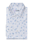 Linen: Pale Blue Printed Leaves On White