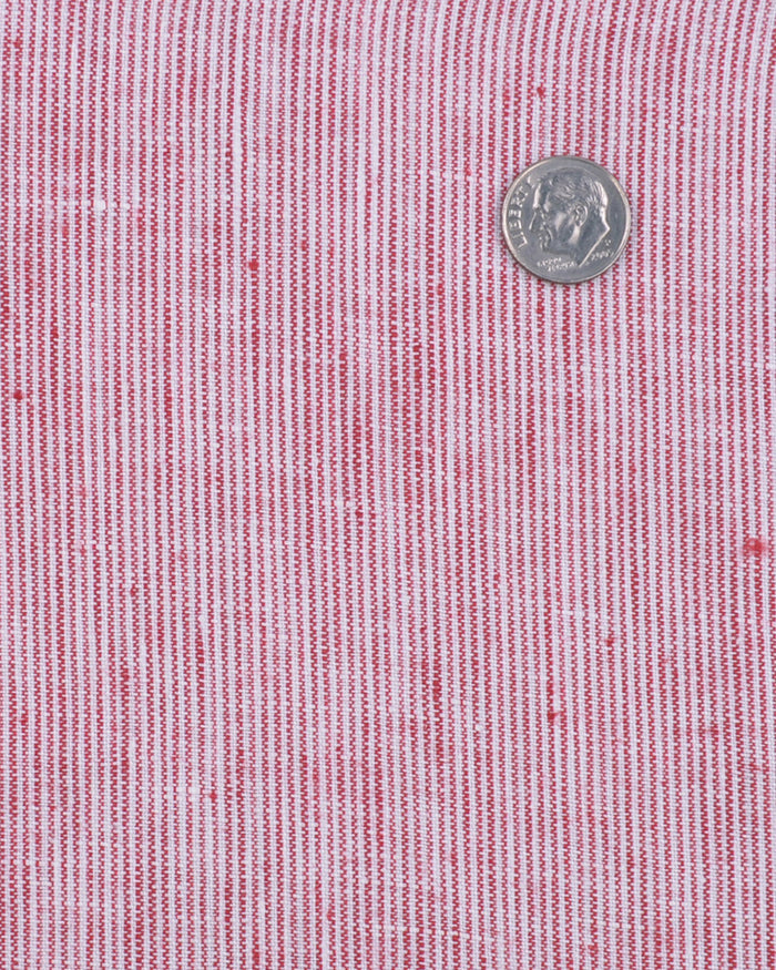 Close up of the custom linen shirt for men in red white slub by Luxire Clothing