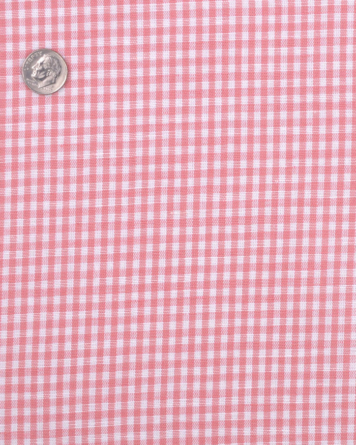 Close up of the custom linen shirt for men in pink salmon by Luxire Clothing