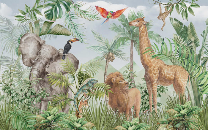 Lion Family Kids Room Wallpaper Mural: Jungle Animal Design