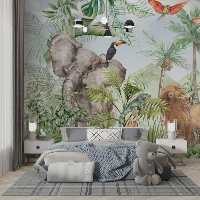 Lion Family Kids Room Wallpaper Mural: Jungle Animal Design