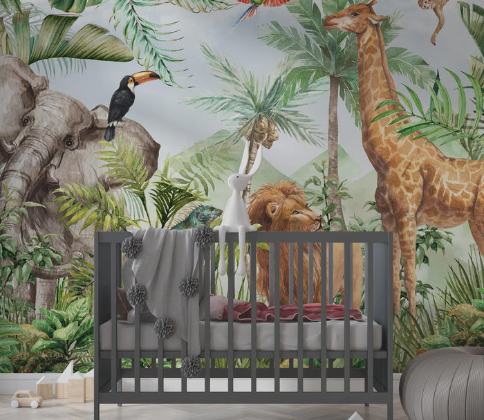 Lion Family Kids Room Wallpaper Mural: Jungle Animal Design