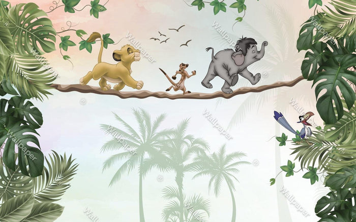 Lion King Wallpaper Mural, Cartoon Animals, Removable Kids Room Decor