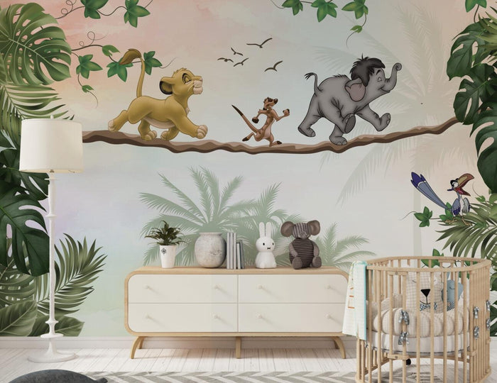 Lion King Wallpaper Mural, Cartoon Animals, Removable Kids Room Decor