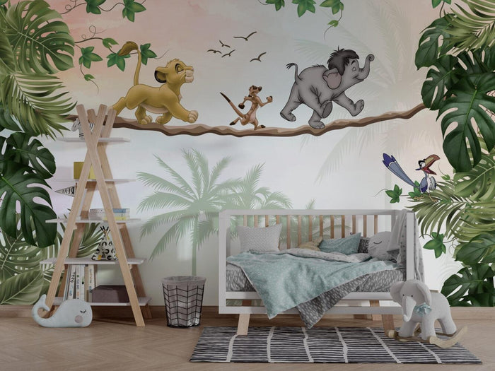 Lion King Wallpaper Mural, Cartoon Animals, Removable Kids Room Decor