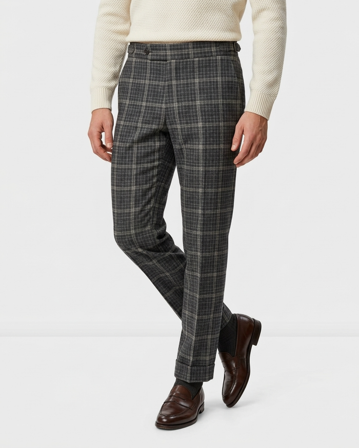 Loro Piana Brown and Grey Tweed Overchecks Pants