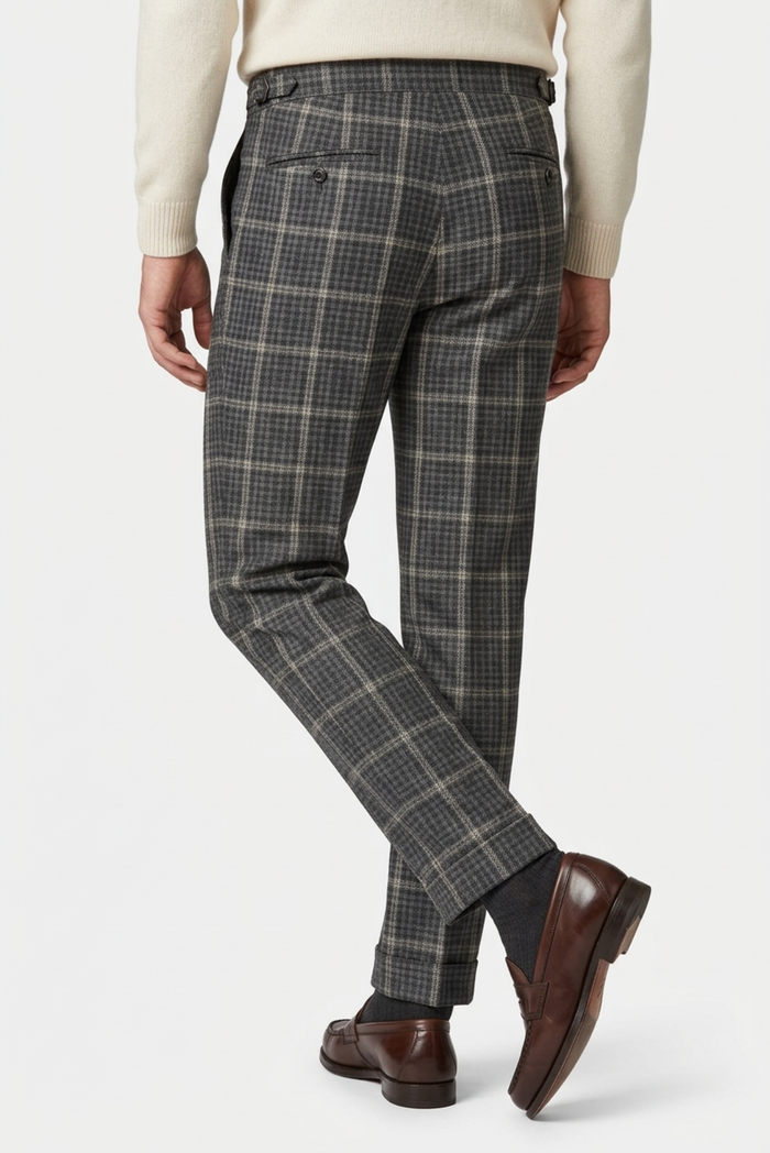 Loro Piana Brown and Grey Tweed Overchecks Pants