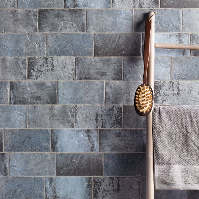 Malta Denim Blue 4 x 8 Matte finish bathroom wall tile install