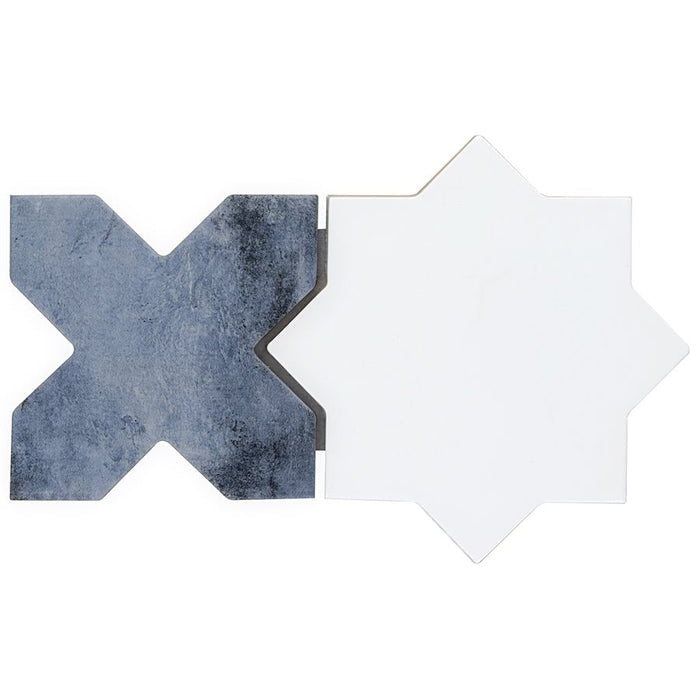 Malta Star White Polished and Cross Denim Blue  Matte individual tiles
