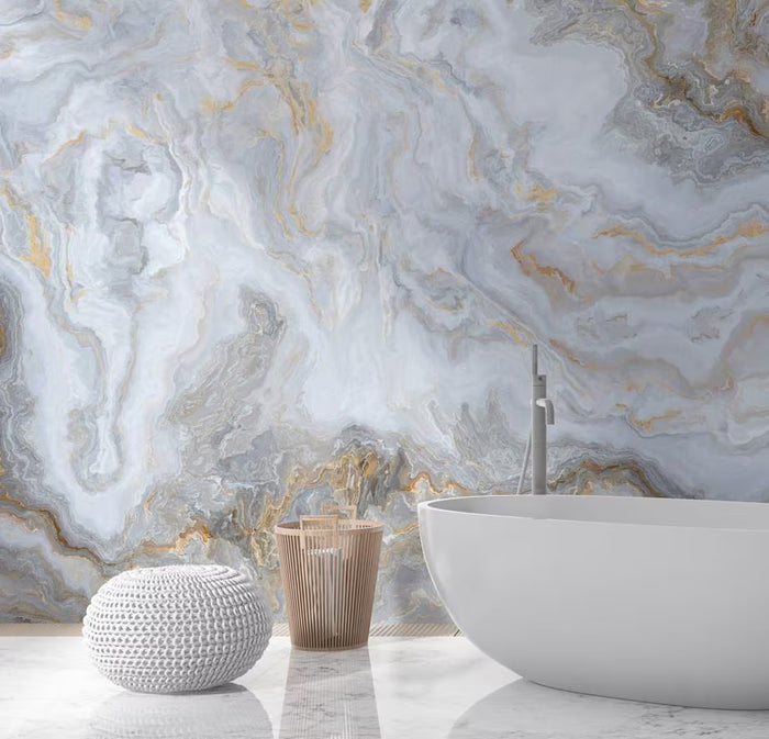Marble Texture Peel and Stick Wallpaper: Golden Abstract Wall Mural