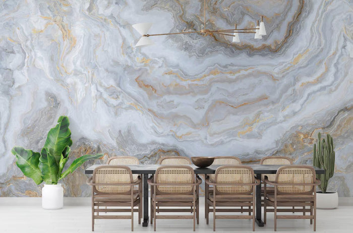 Marble Texture Peel and Stick Wallpaper: Golden Abstract Wall Mural